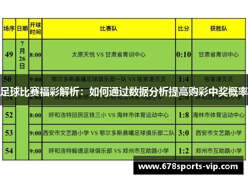 足球比赛福彩解析：如何通过数据分析提高购彩中奖概率